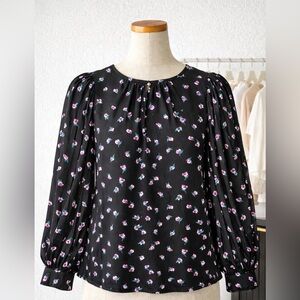 J.Crew black floral blouse puff sleeve PXXS